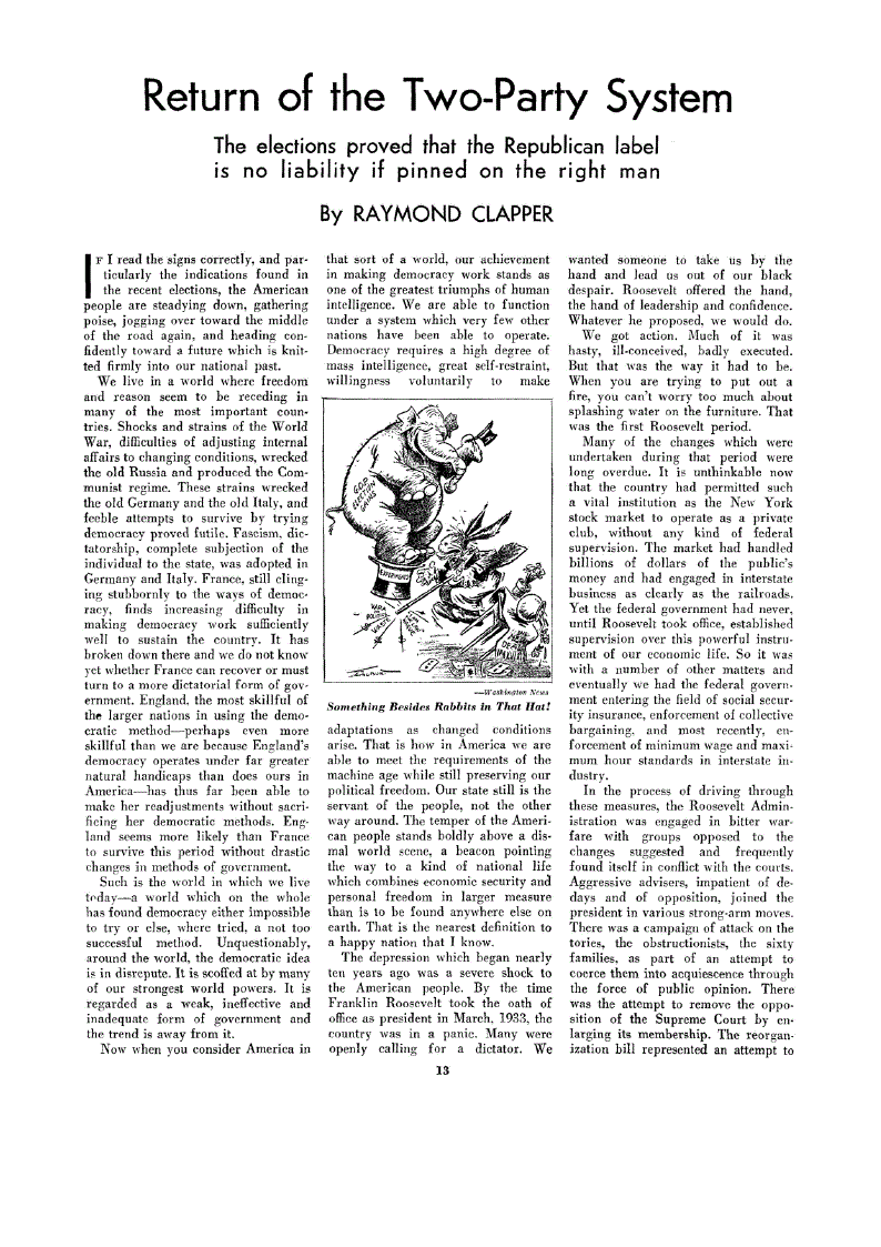 First page of Return of the Two-Party System<subtitle>The elections proved that the Republican label is no liability if pinned on the right man</subtitle>