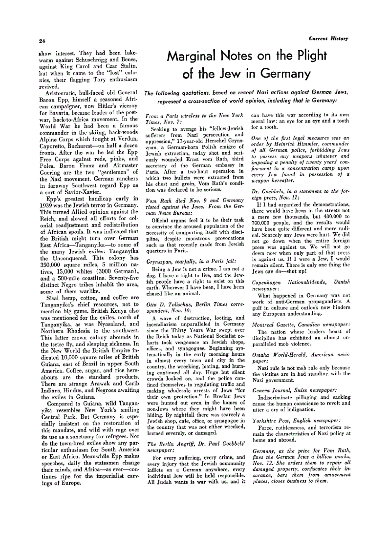 First page of Marginal Notes on the Plight of the Jew in Germany