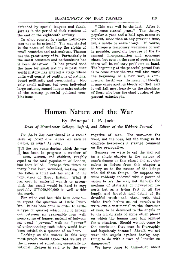 First page of Human Nature and the War