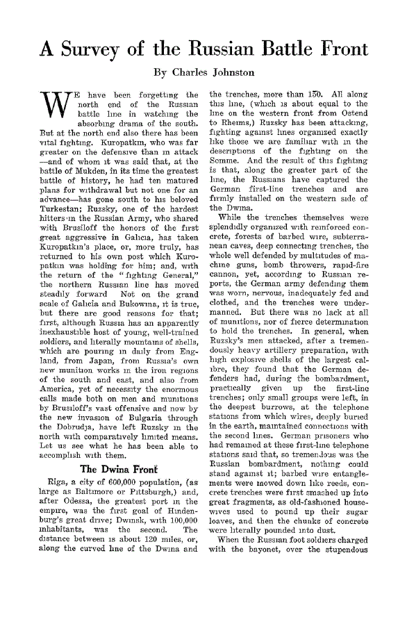 First page of A Survey of the Russian Battle Front