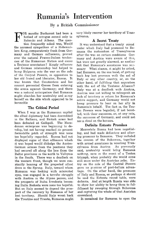 First page of Rumania’s Intervention