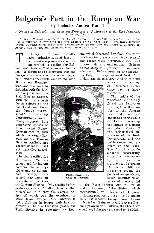 First page of Bulgaria’s Part in the European War