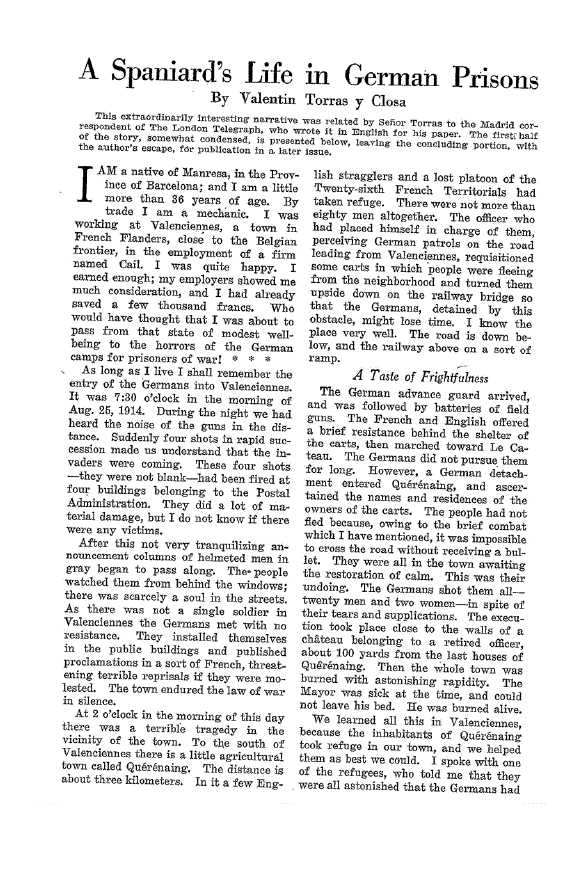 First page of A Spaniard’s Life in German Prisons