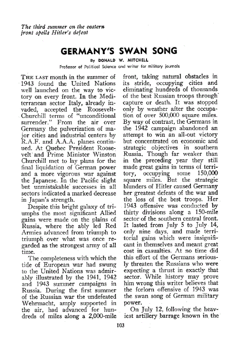 First page of Germany’s Swan Song