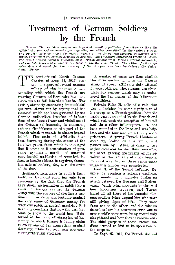First page of Treatment of German Soldiers by the French