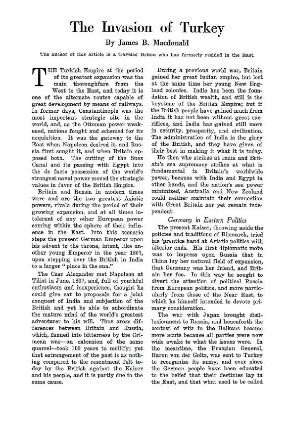 First page of The Invasion of Turkey