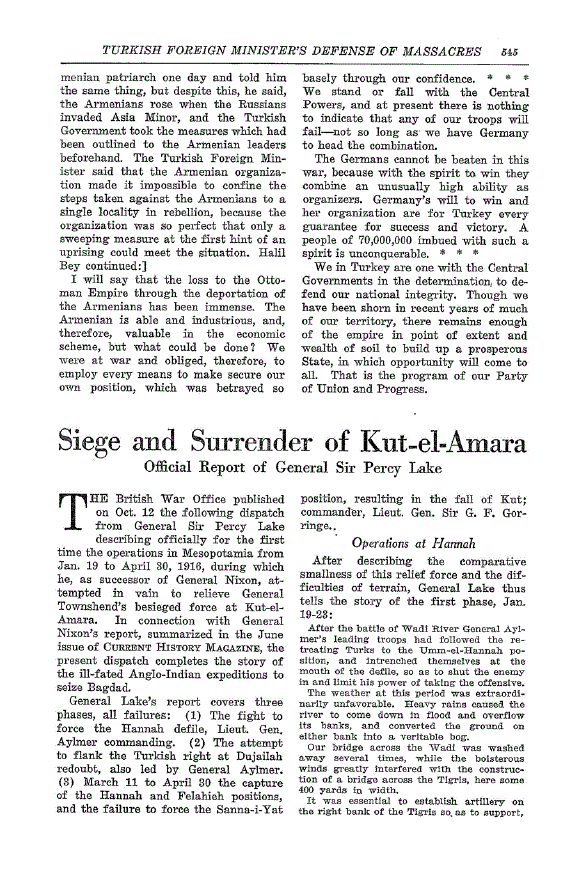 First page of Siege and Surrender of Kut-el-Amara<subtitle>Official Report of General Sir Percy Lake</subtitle>