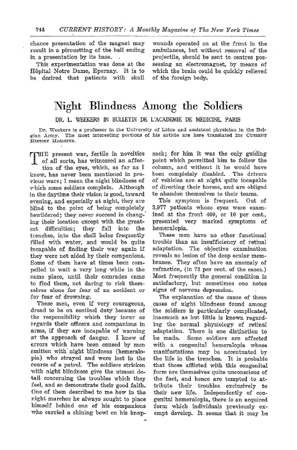 First page of Niglit Blindness Among the Soldiers