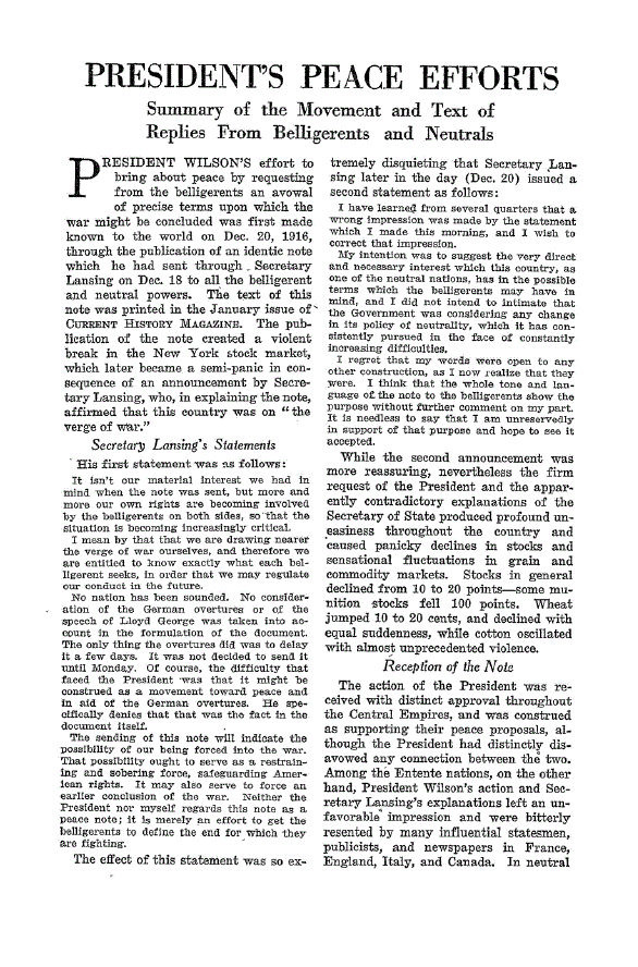 First page of Summary of the Movement and Text of Replies from Belligerents and Neutrals