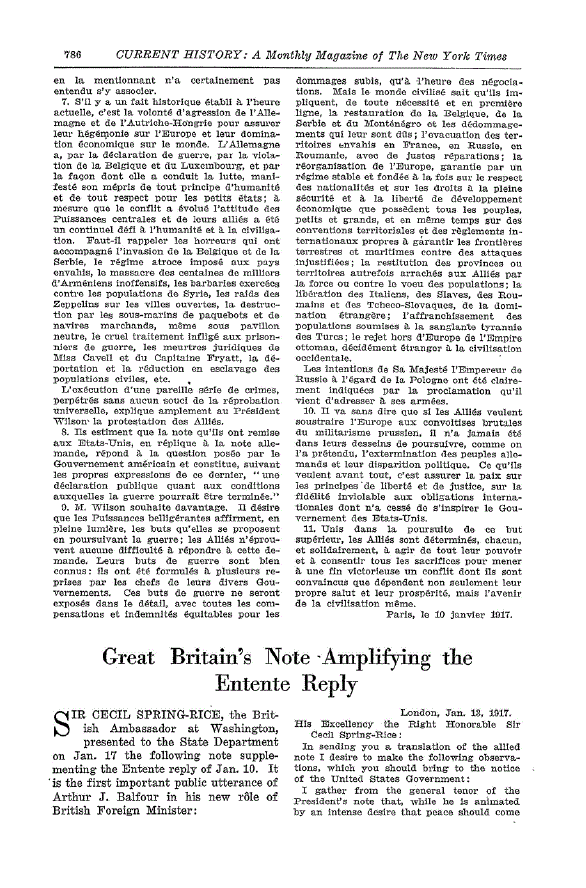 First page of Great Britain’s Note Amplifying the Entente Reply