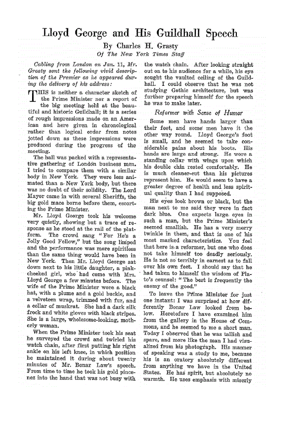 First page of Lloyd George and his Guildhall Speech