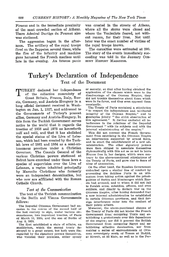 First page of Turkey’s Declaration of Independence<subtitle>Text of the Document</subtitle>