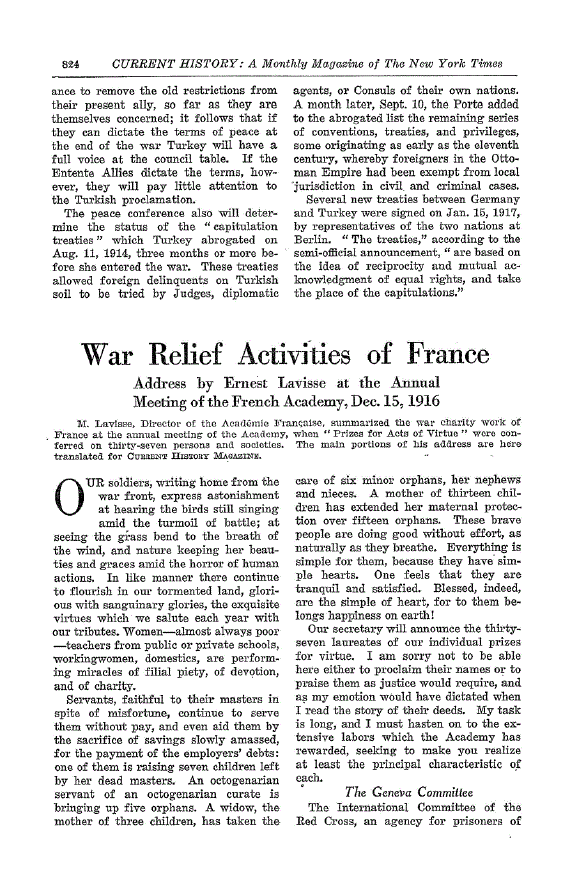 First page of War Relief Activities of France