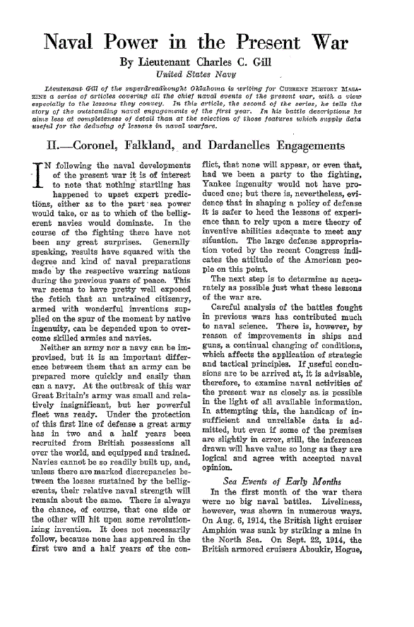First page of II.—Coronel, Falkland, and Dardanelles Engagements