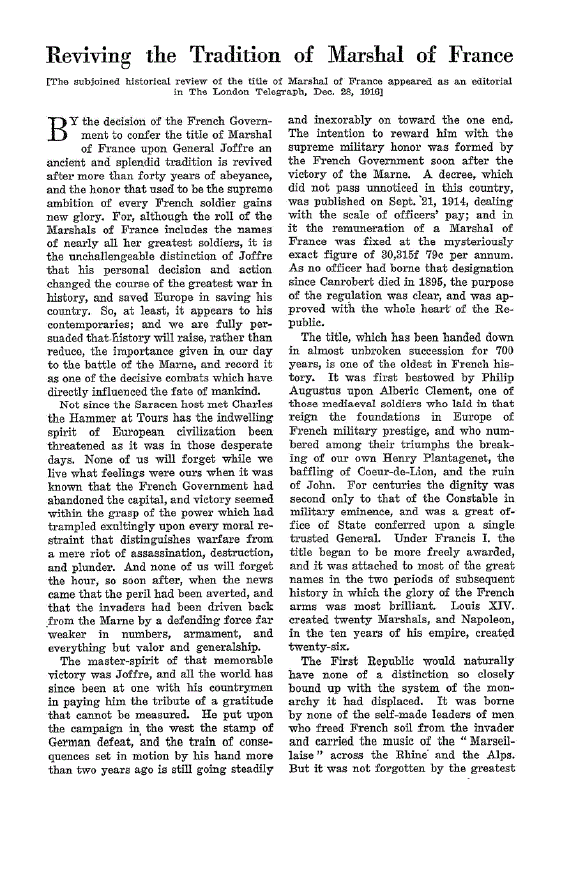 First page of Reviving the Tradition of Marshal of France
