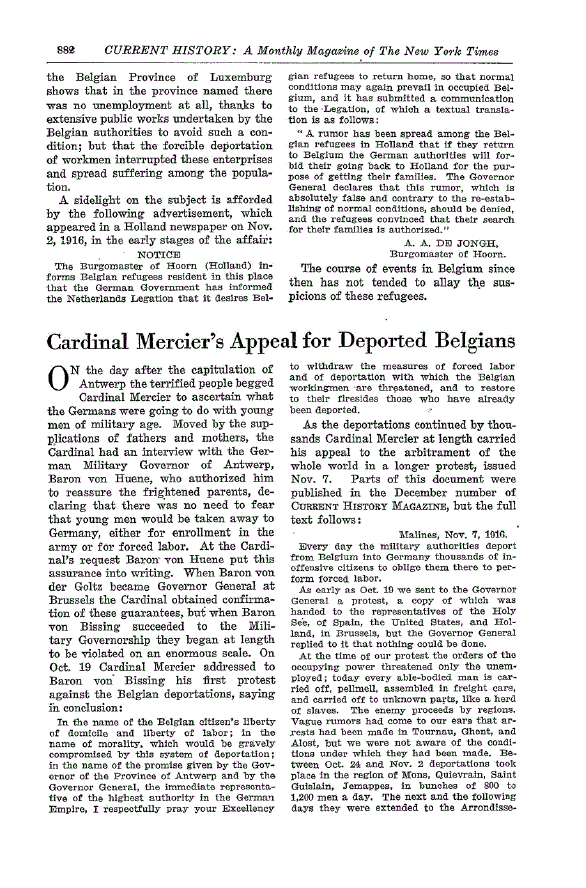 First page of Cardinal Mercier’s Appeal for Deported Belgians