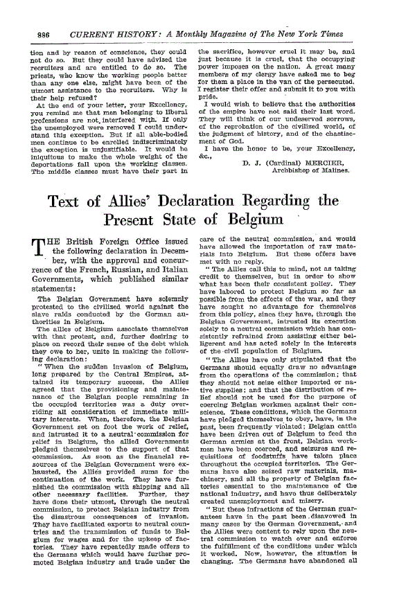 First page of Text of Allies’ Declaration Regarding the Present State of Belgium