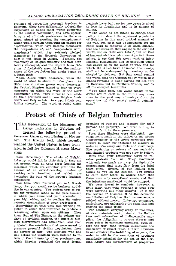 First page of Protest of Chiefs of Belgian Industries