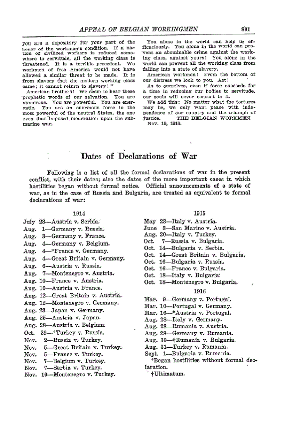 First page of Dates of Declarations of War