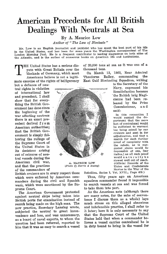 First page of American Precedents for all British Dealings with Neutrals at Sea
