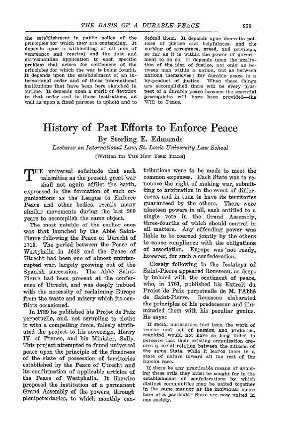 First page of History of Past Efforts to Enforce Peace