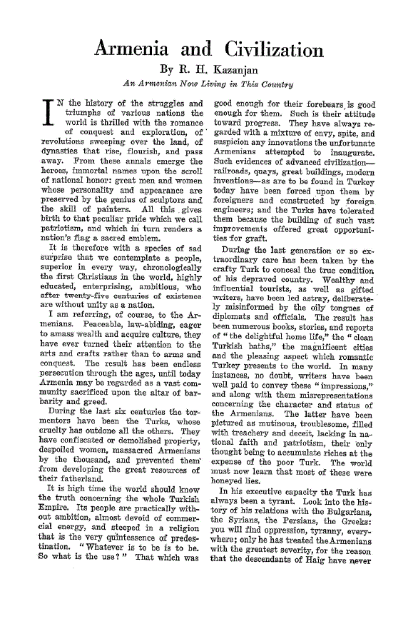 First page of Armenia and Civilization