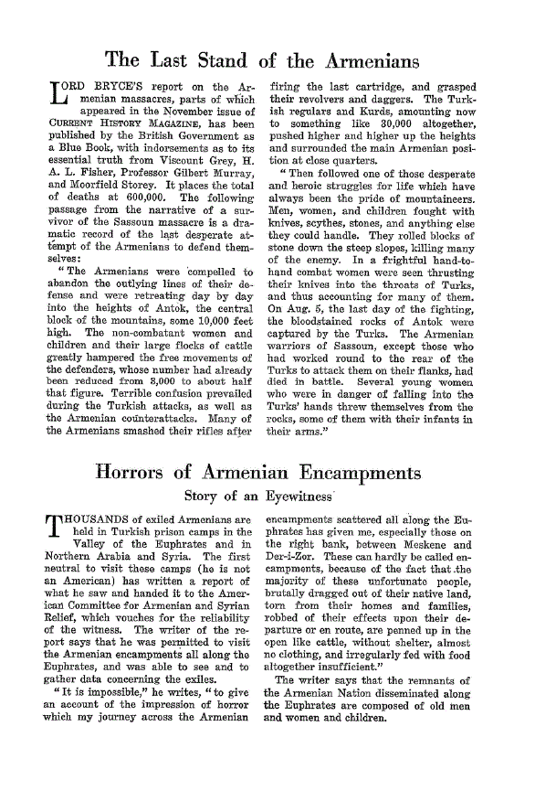 First page of Horrors of Armenian Encampments<subtitle>Story of an Eyewitness</subtitle>