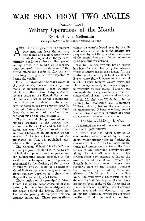First page of Military Operations of the Month
