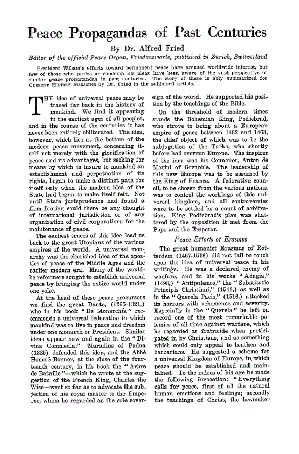First page of Peace Propagandas of Past Centuries