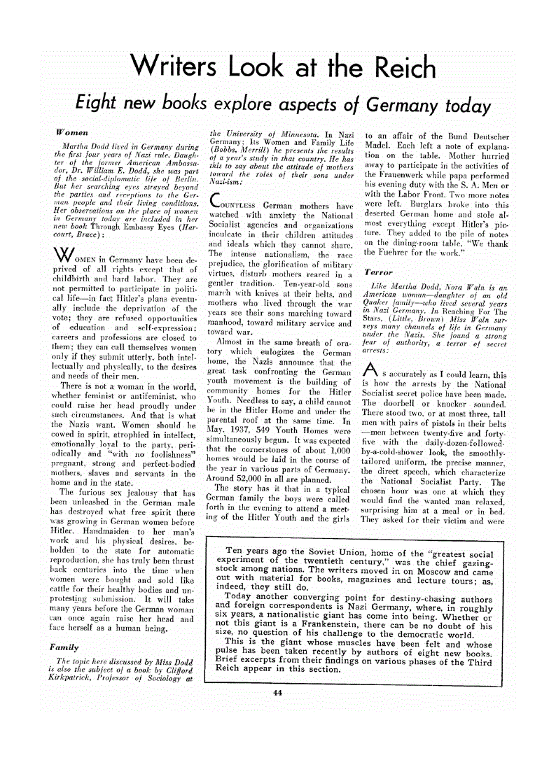 First page of Writers Look at the Reich<subtitle>Eight new books explore aspects of Germany today</subtitle>