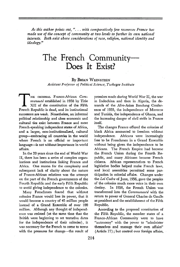 First page of The French Community— Does It Exist?