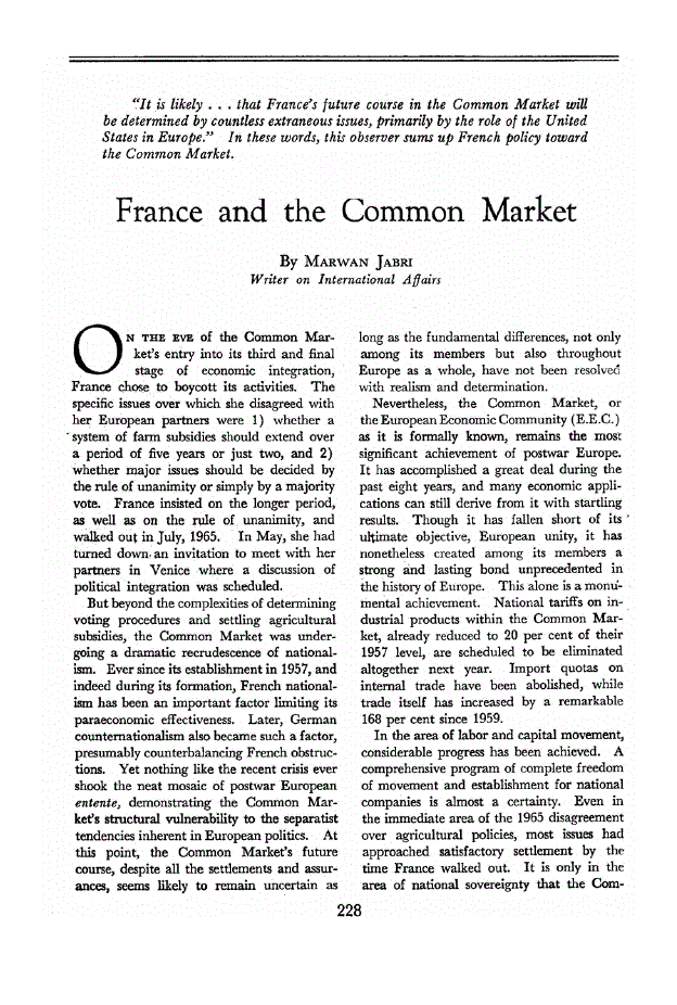 First page of France and the Common Market