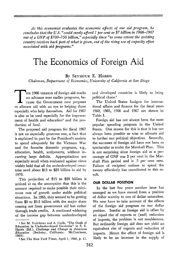 First page of The Economics of Foreign Aid