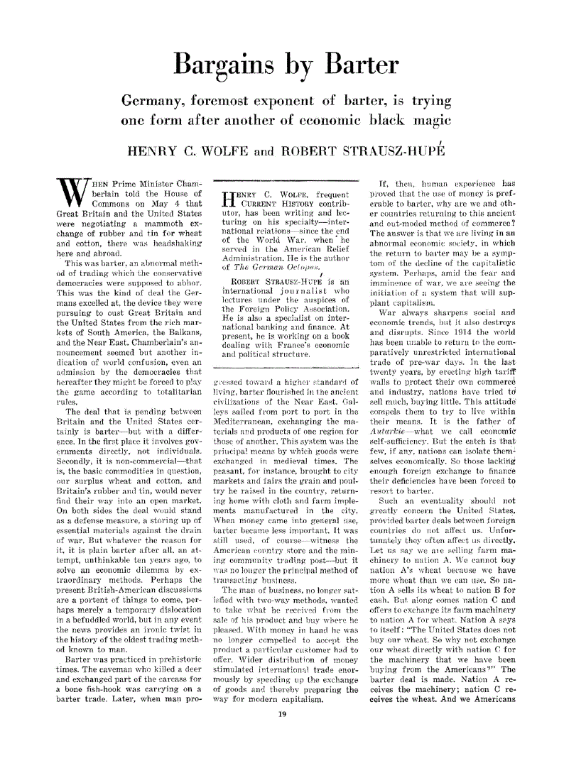 First page of Bargains by Barter<subtitle>Germany, foremost exponent of barter, is trying one form after another of economic black magic</subtitle>