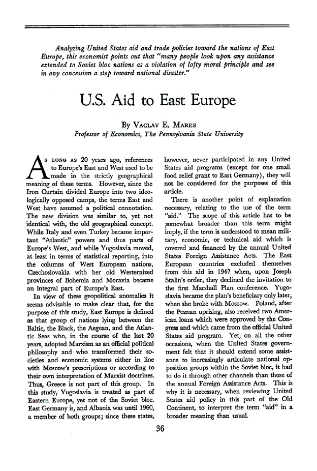 First page of U.S. Aid to East Europe