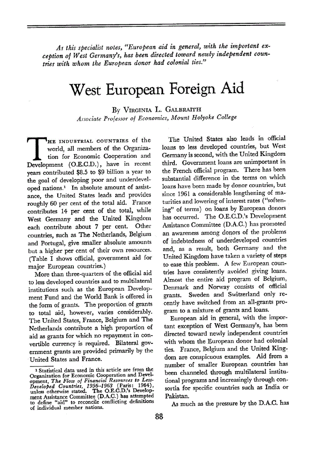 First page of West European Foreign Aid