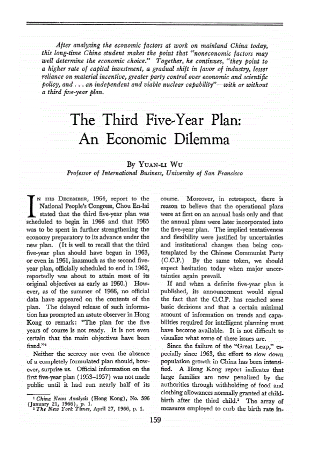 First page of The Third Five-Year Plan<subtitle>An Economic Dilemma</subtitle>