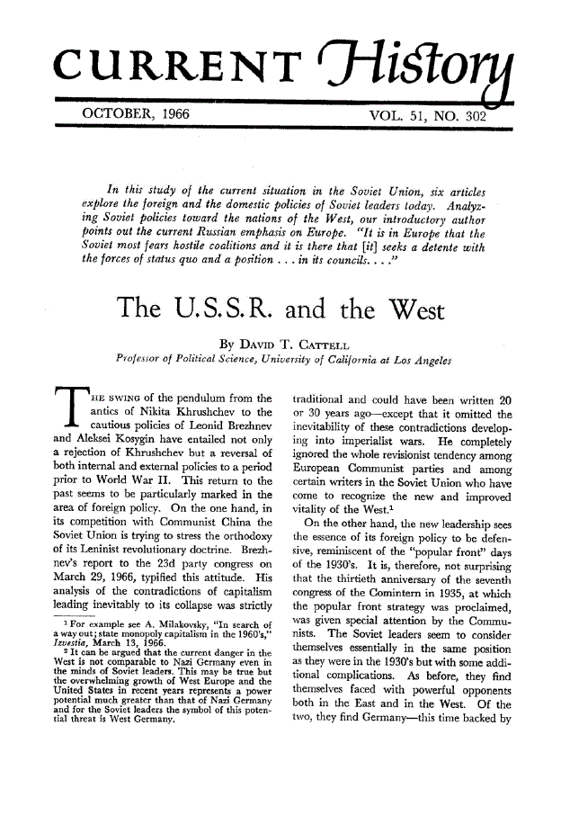 First page of The U.S.S.R. and the West
