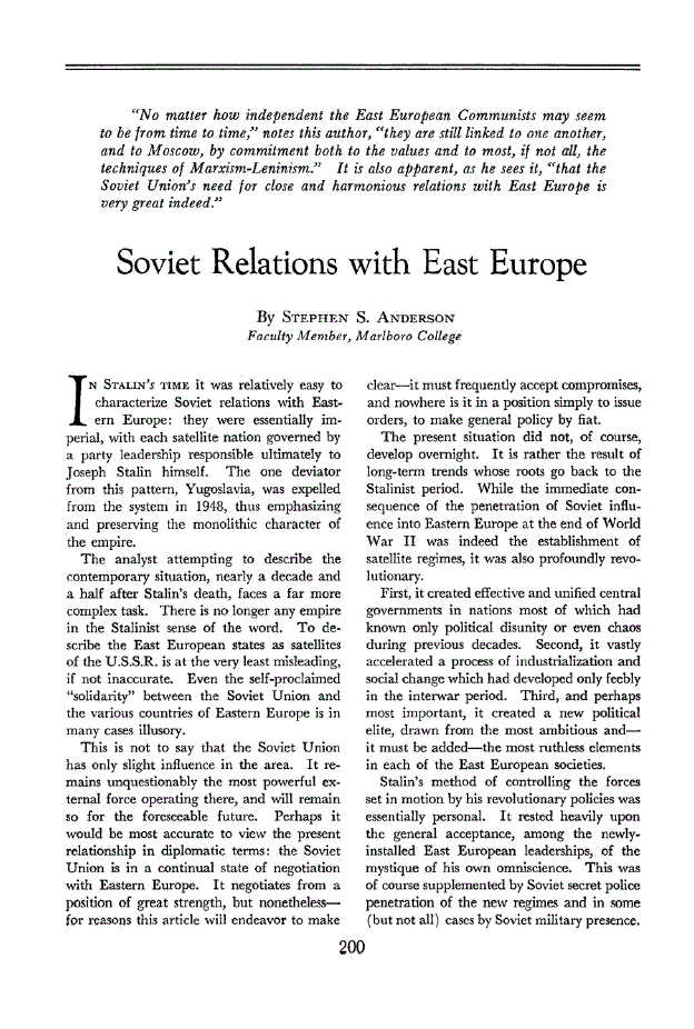 First page of Soviet Relations with East Europe