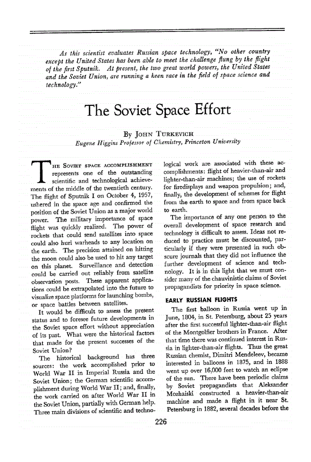 First page of The Soviet Space Effort