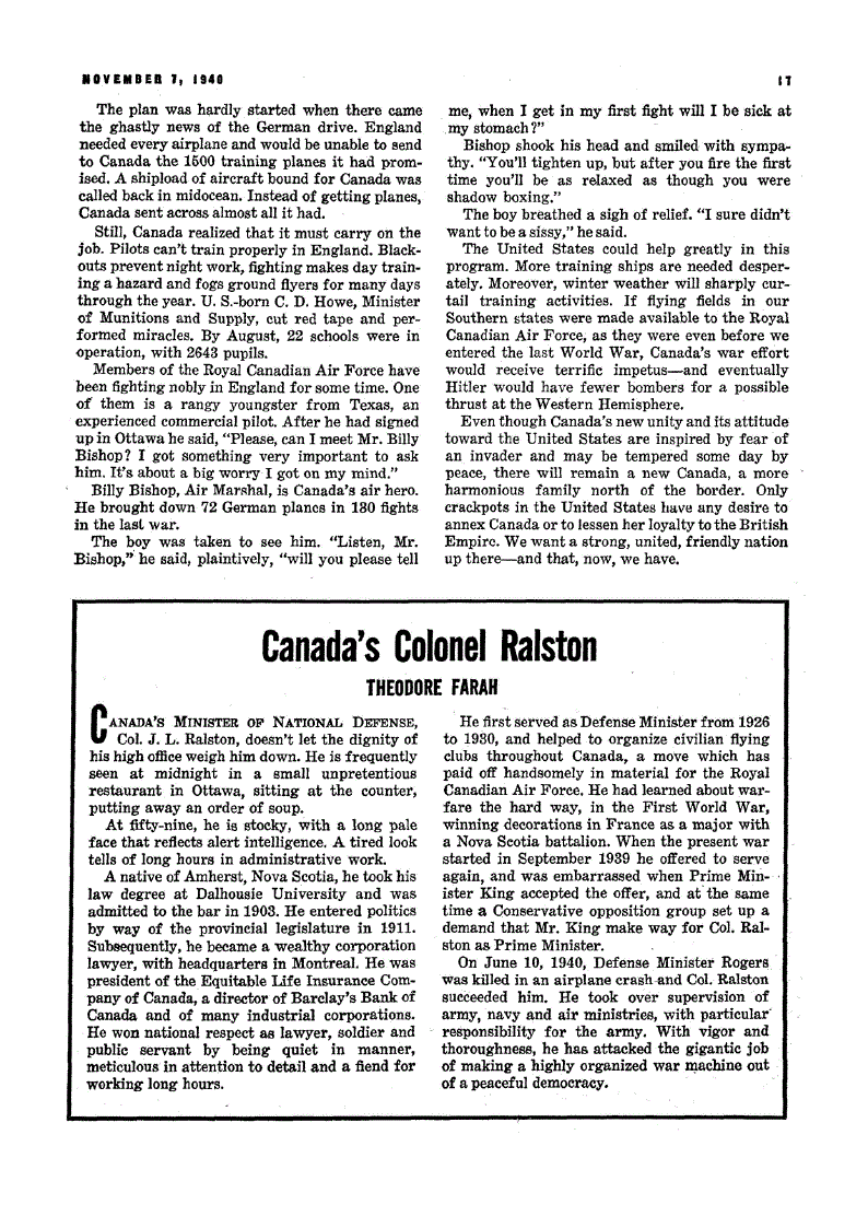 First page of Canada’s Colonel Ralston