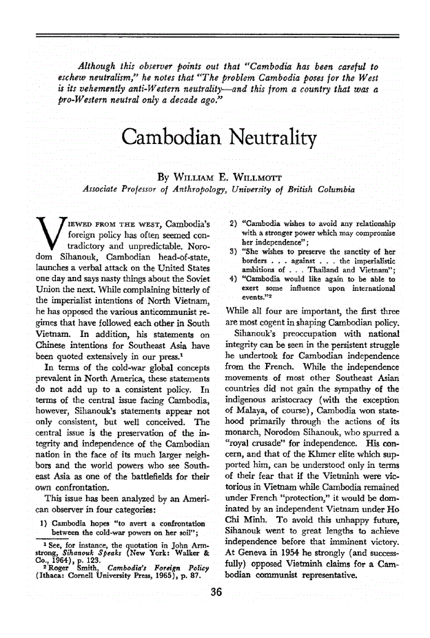 First page of Cambodian Neutrality