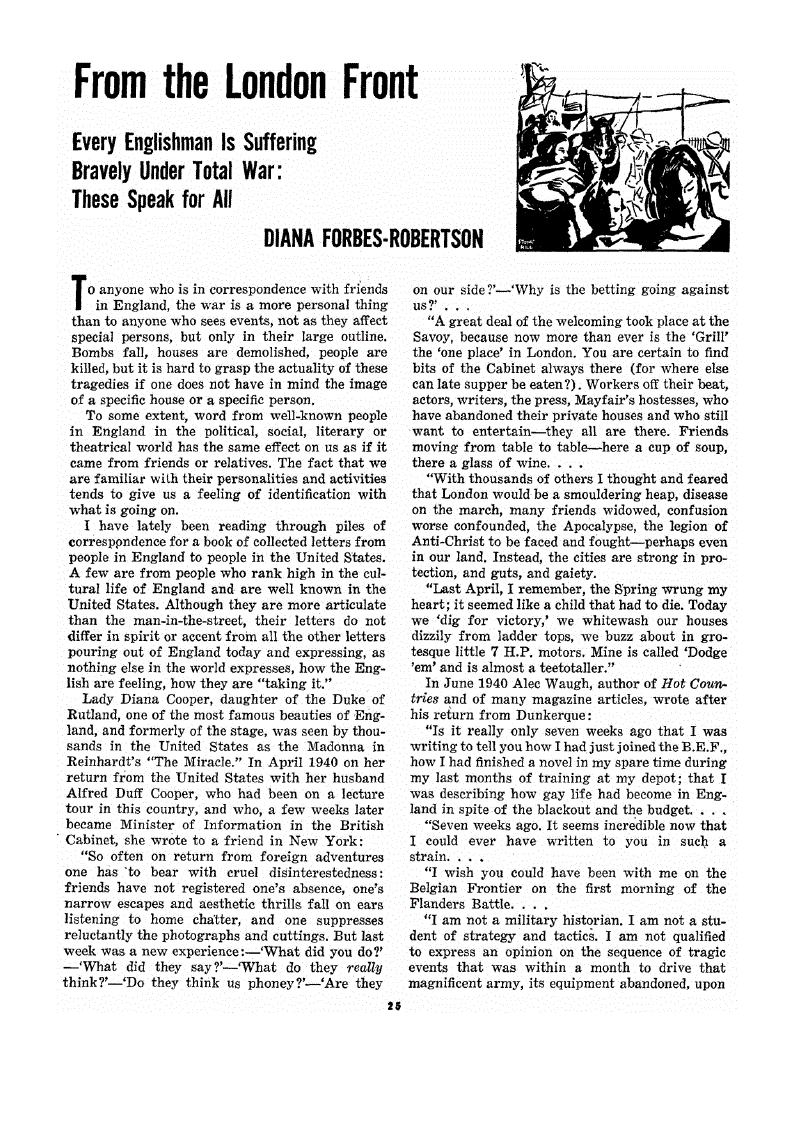 First page of From the London Front<subtitle>Every Englishman Is Suffering Bravely Under Total War: These Speak for All</subtitle>