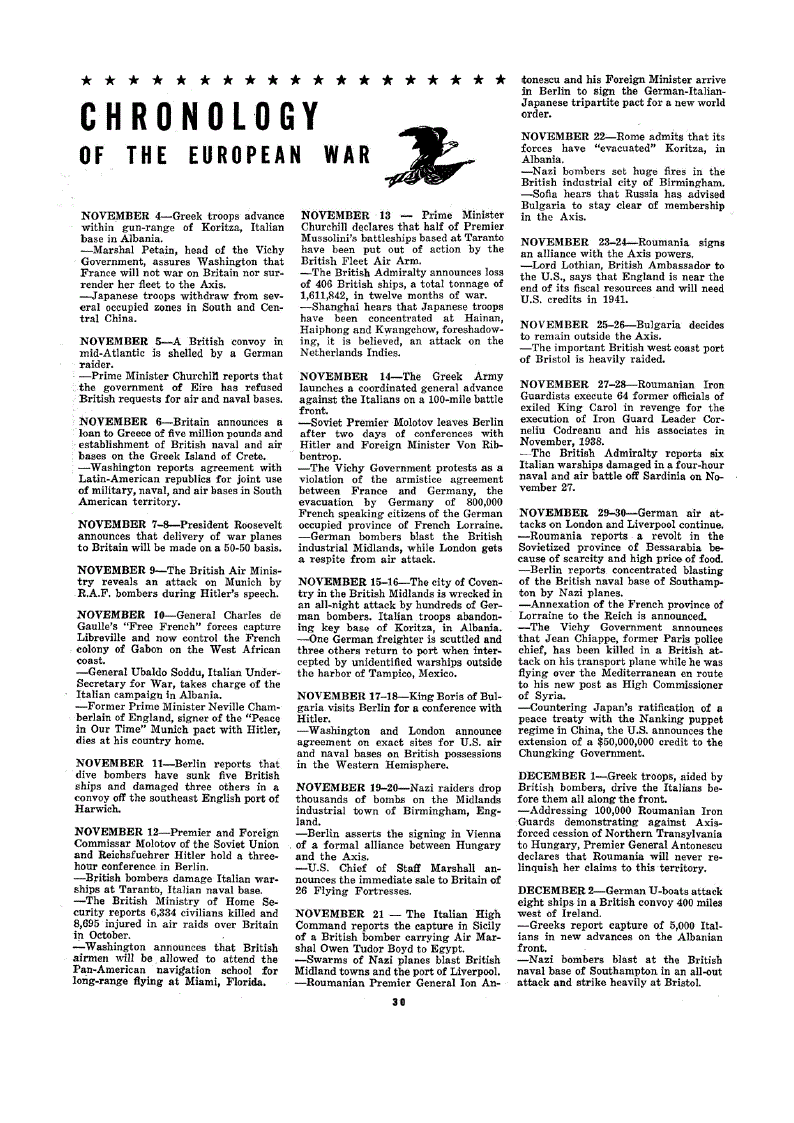 First page of Chronology<subtitle>Of The European War</subtitle>