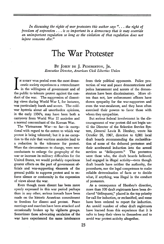 First page of The War Protester