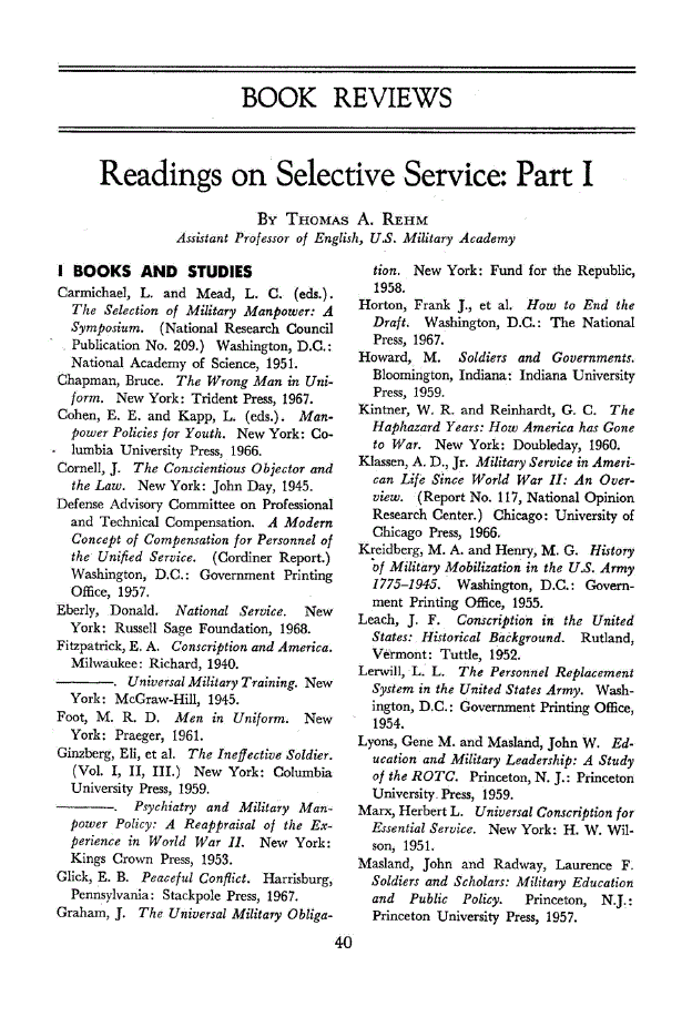 First page of Readings on Selective Service<subtitle>Part I</subtitle>