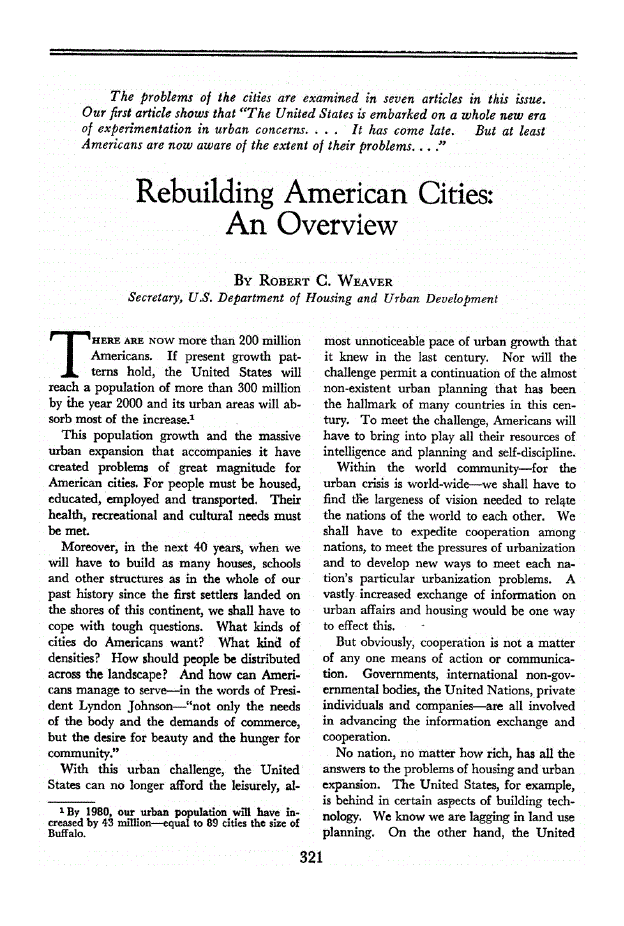 First page of Rebuilding American Cities<subtitle>An Overview</subtitle>