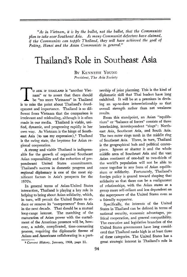 First page of Thailand’s Role in Southeast Asia