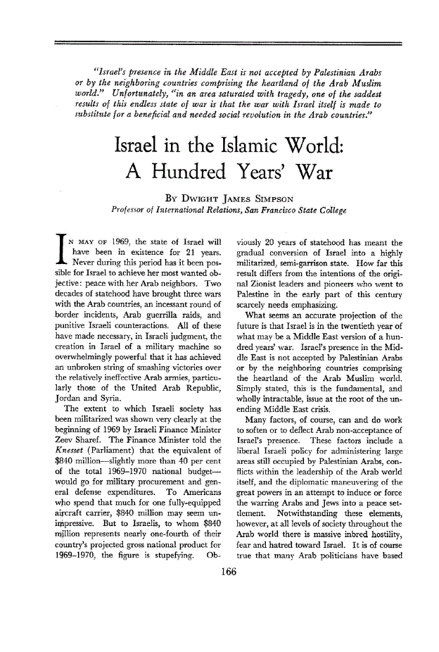 First page of Israel in the Islamic World<subtitle>A Hundred Years’ War</subtitle>