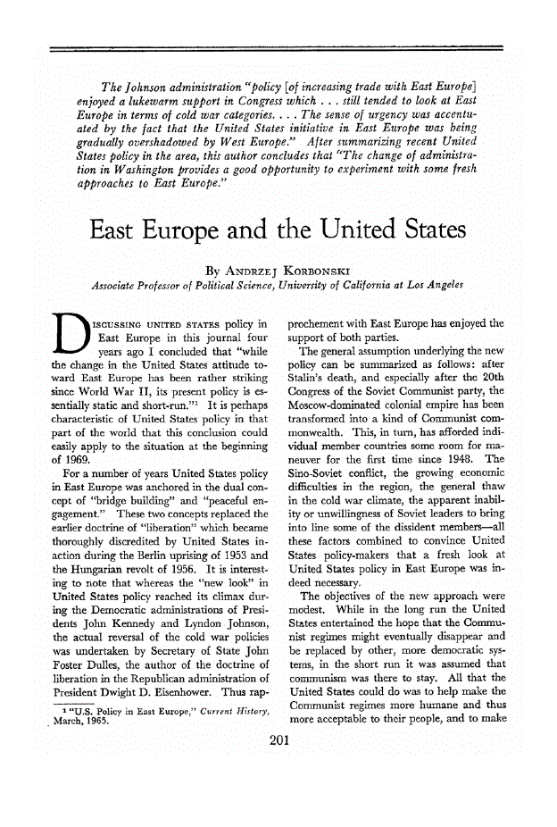 First page of East Europe and the United States